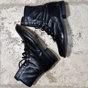 Justin Boots Black Lace-Up Leather Ankle Boots